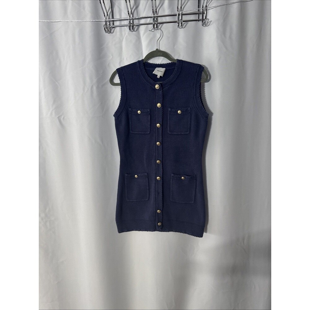 Reformation Women Sweater Dress Dark Navy Size L MSRP 260 - Missing Button